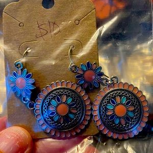 Super cute earrings with silver, blue, and coral colors. Brand new!